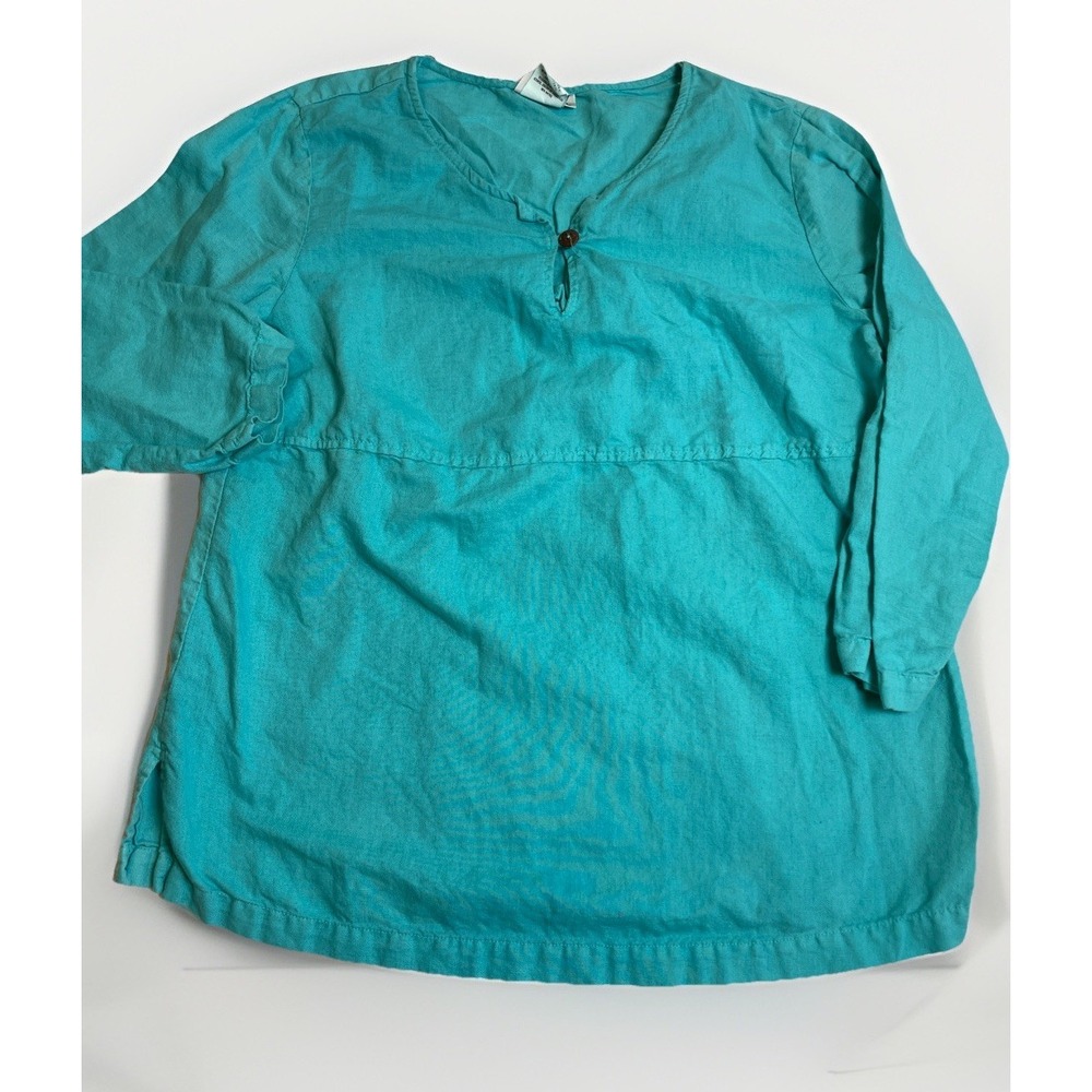 Hot Cotton Top Henley Style Tunic Linen‎ Cotton Coastal Lagenlook Resort Large